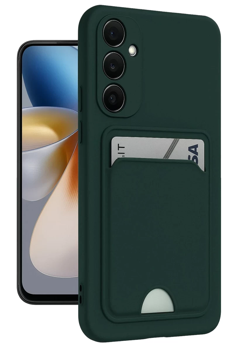 Samsung Galaxy A55 5G Uyumlu Kılıf Kelvin Kartvizitli Silikon - Koyu Yeşil