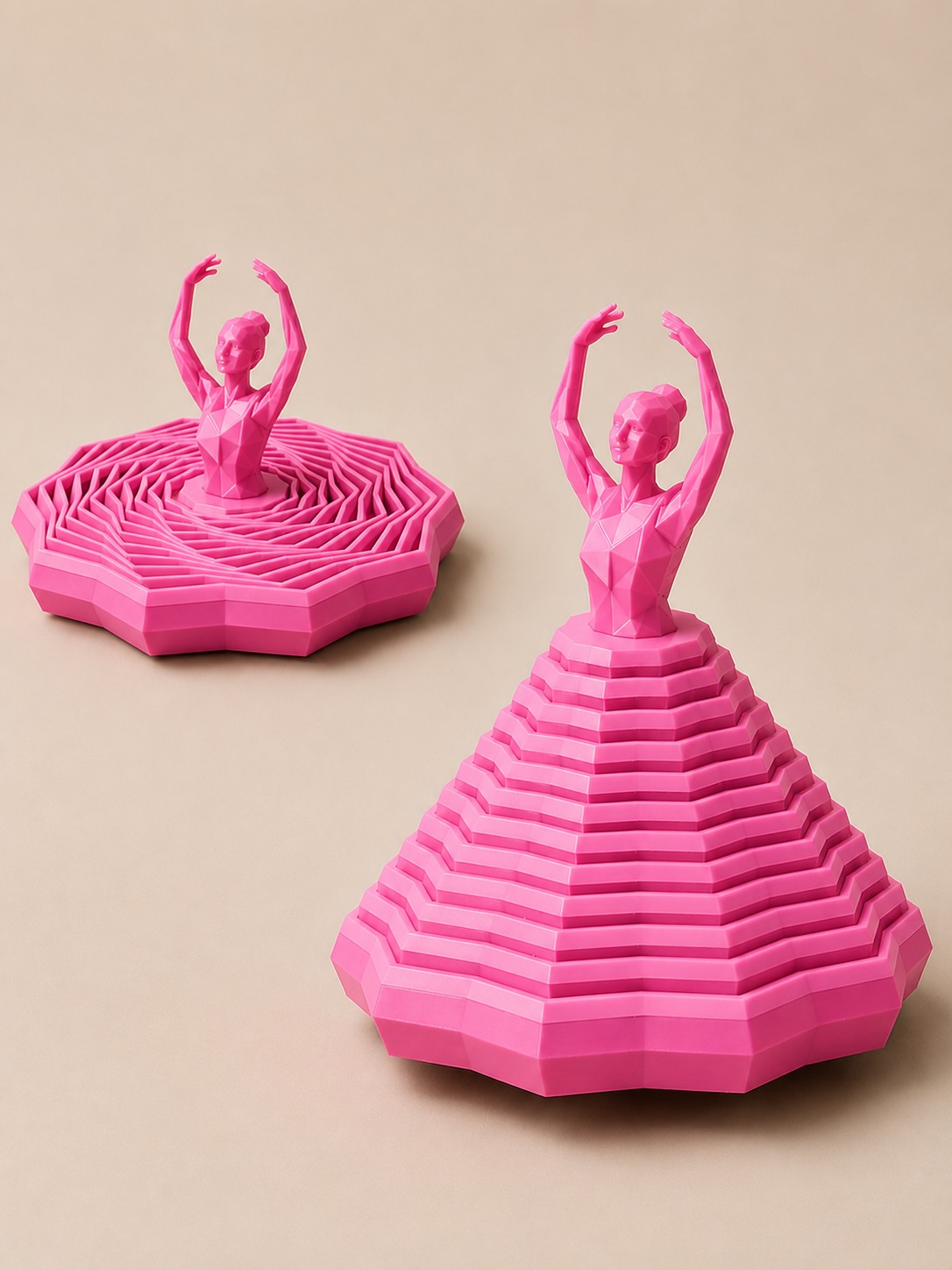 3D Baskı Balerin Figürlü Fidget Oyuncak - Hareketli Optik İllüzyon Masa Dekoru-Pembe