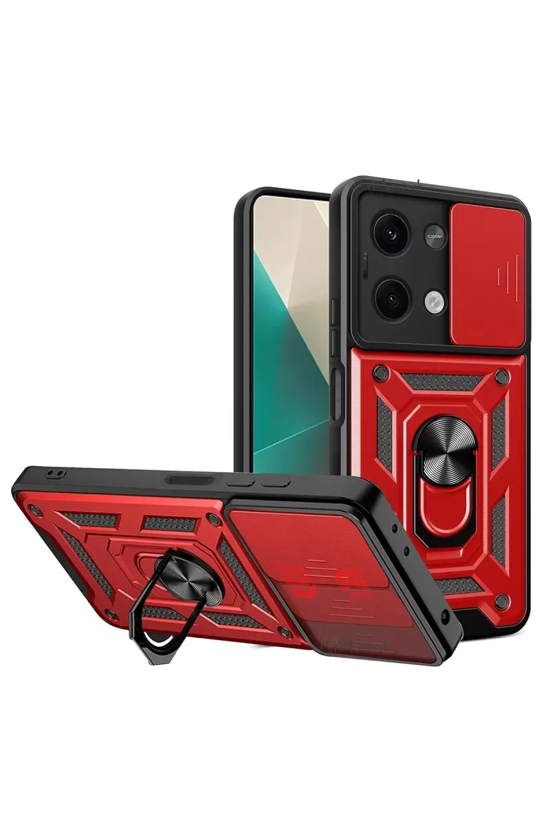 Xiaomi Poco X6 Uyumlu Kılıf Pars Lens Yüzüklü Silikon - Kırmızı