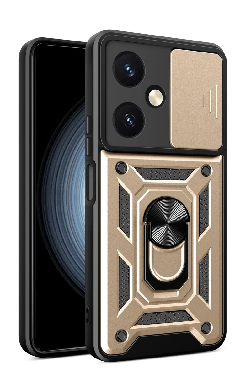Vivo Y27 Uyumlu Kılıf Pars Lens Yüzüklü Silikon - Gold