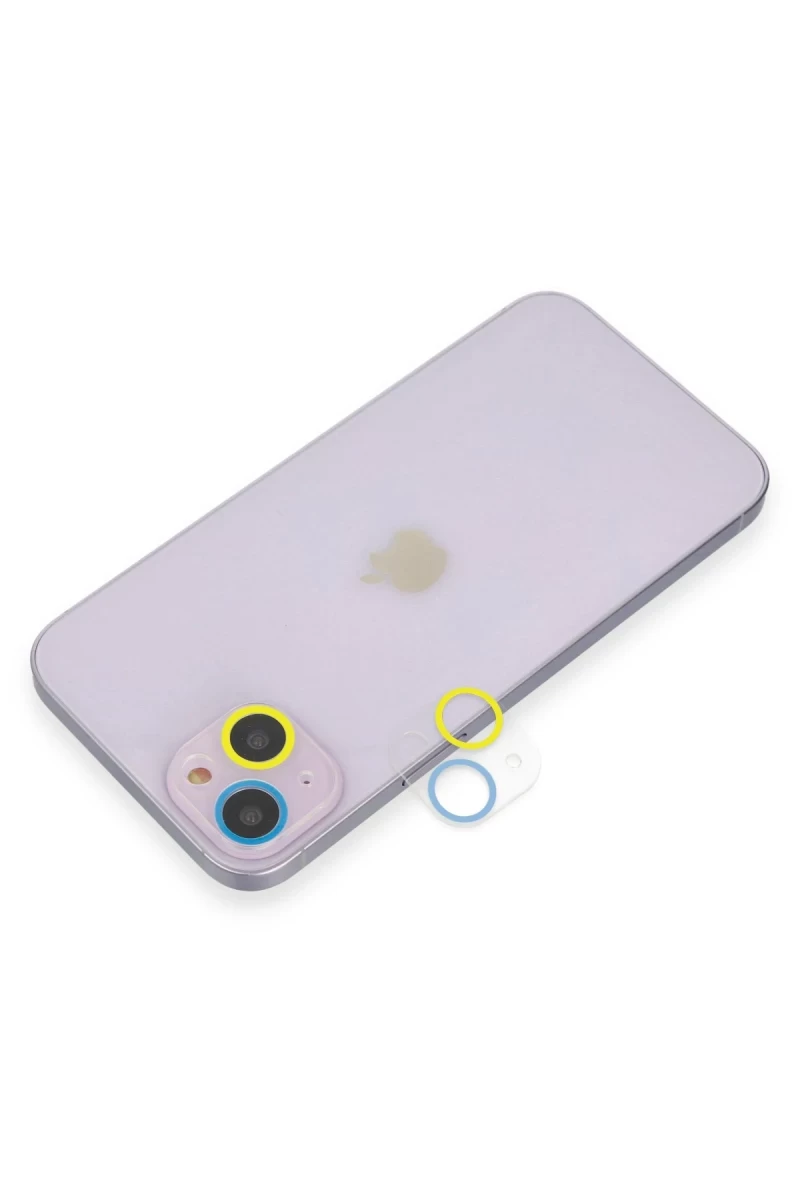 Apple iPhone 13 Mini Uyumlu Renkli Kamera Lens Koruma Cam - Sarı-Mavi