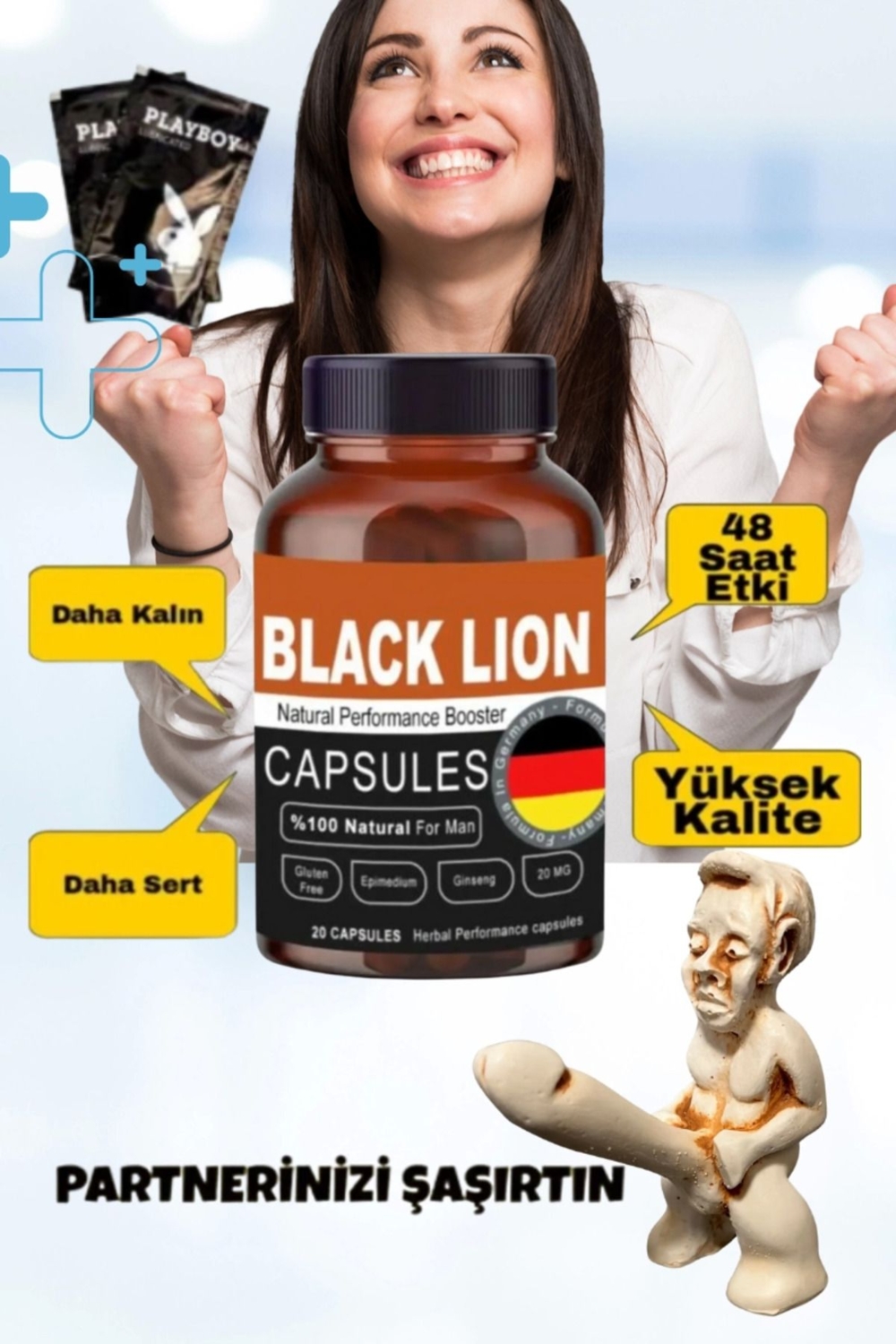 Black Lion Men Booster Erkek Sertlik Takviyesi ve Kayganlaştırıcı Jel Seti