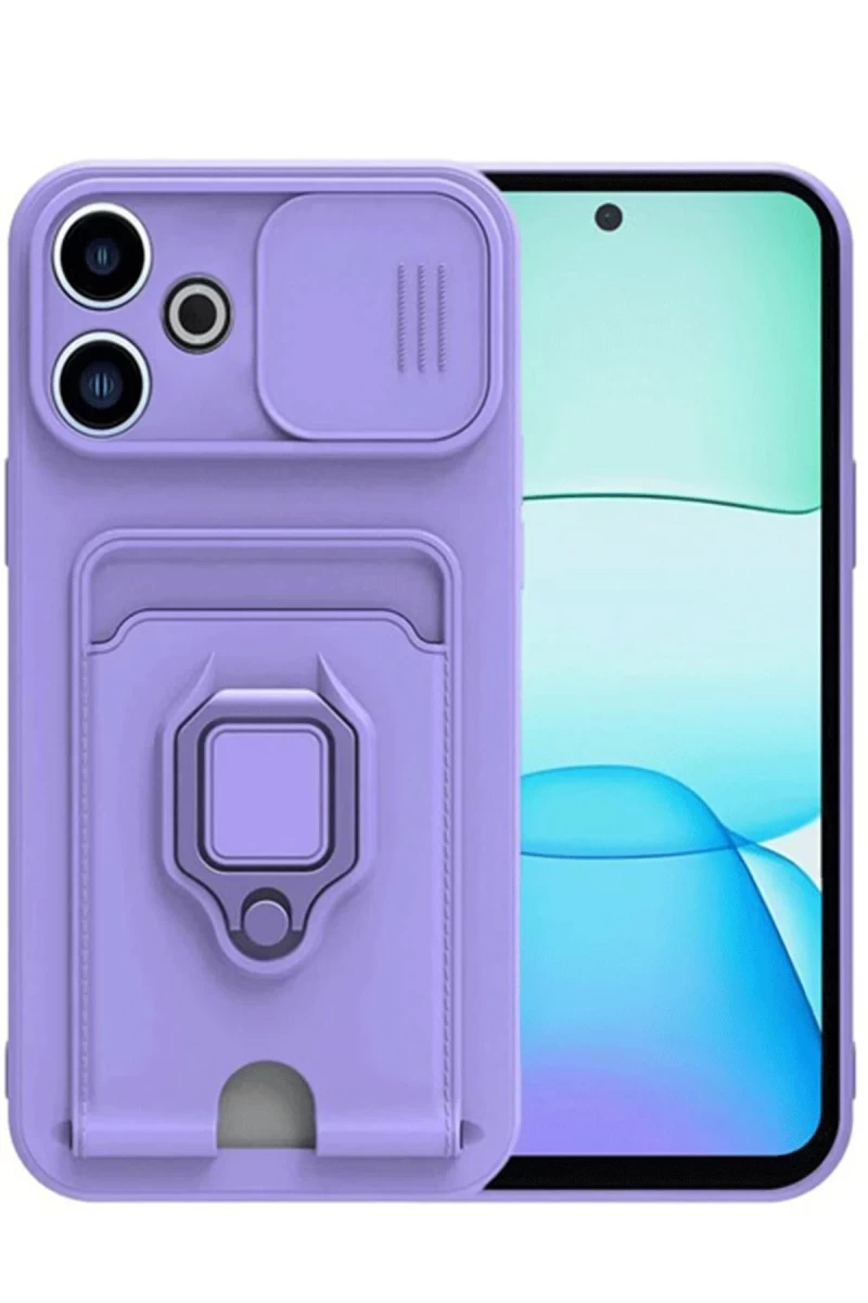 Xiaomi Redmi 13 4G Uyumlu Kılıf Zuma Kartvizitli Yüzüklü Silikon - Lila
