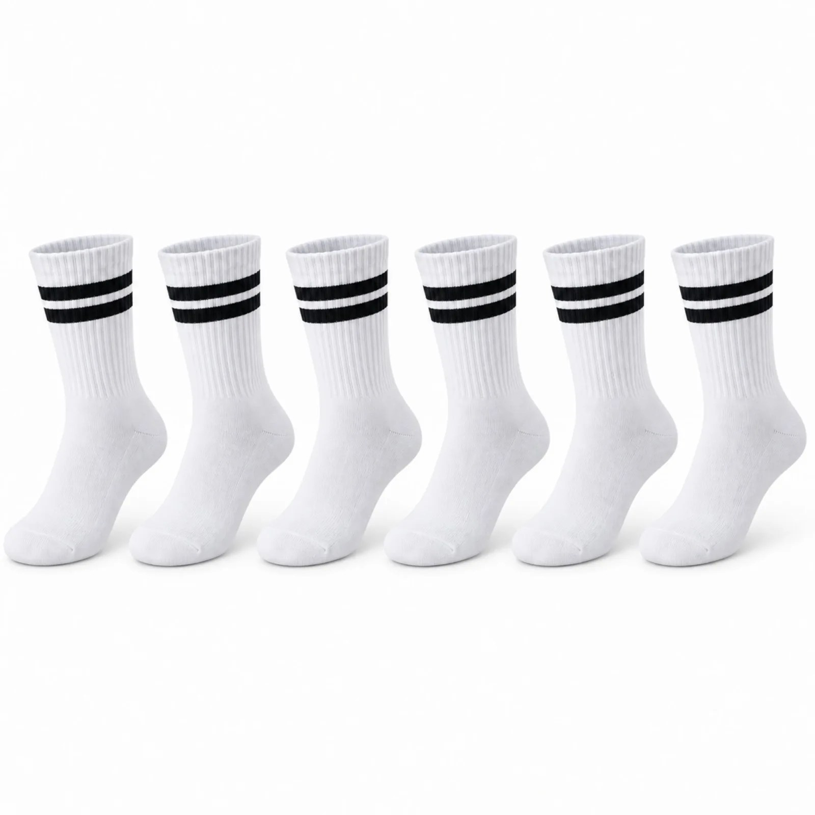 Unisex Beyaz Çorap Siyah Çizgili 6'lı Set Uzun Soket Günlük Spor Kolej Stil Rahat Kadın Erkek Çorabı