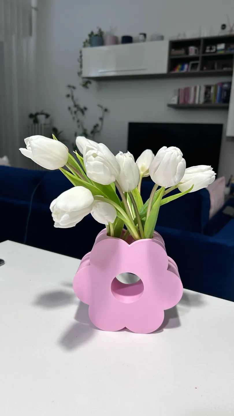 3D Baskı Çiçek Formlu Vazo Sakura Çiçeği Şeklinde Dekoratif Modern Çiçek Vazosu Pembe