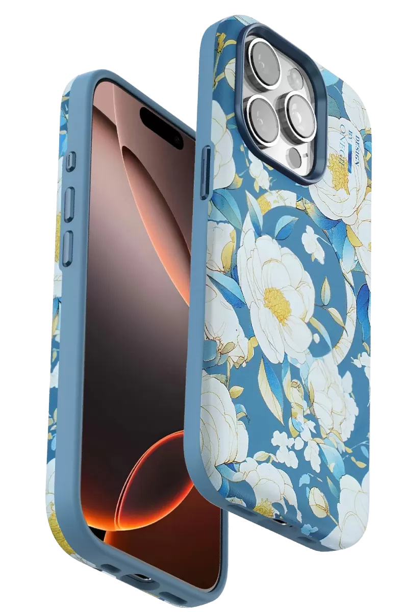 Onegif Apple iPhone 14 Pro Uyumlu Flower Series Magsafe Kapak - Mavi