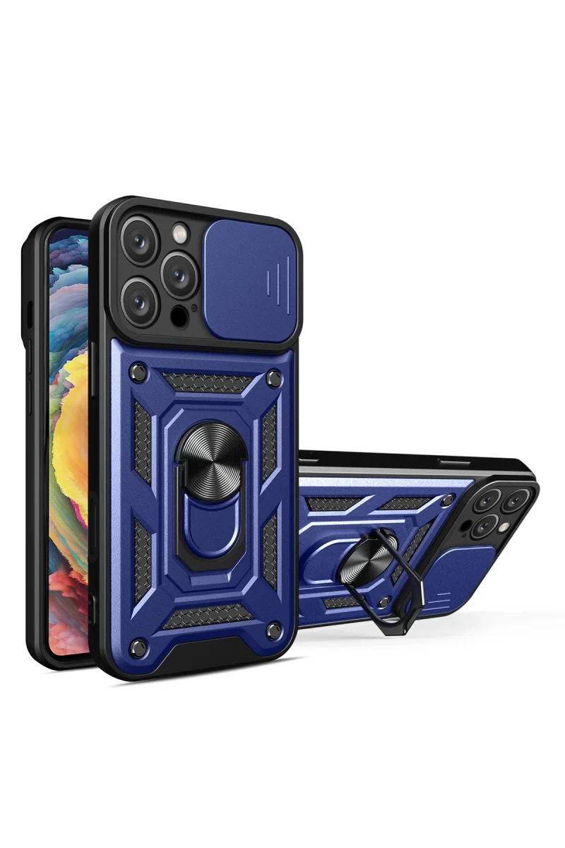Apple iPhone 16 Pro Max Uyumlu Kılıf Pars Lens Yüzüklü Silikon - Lacivert
