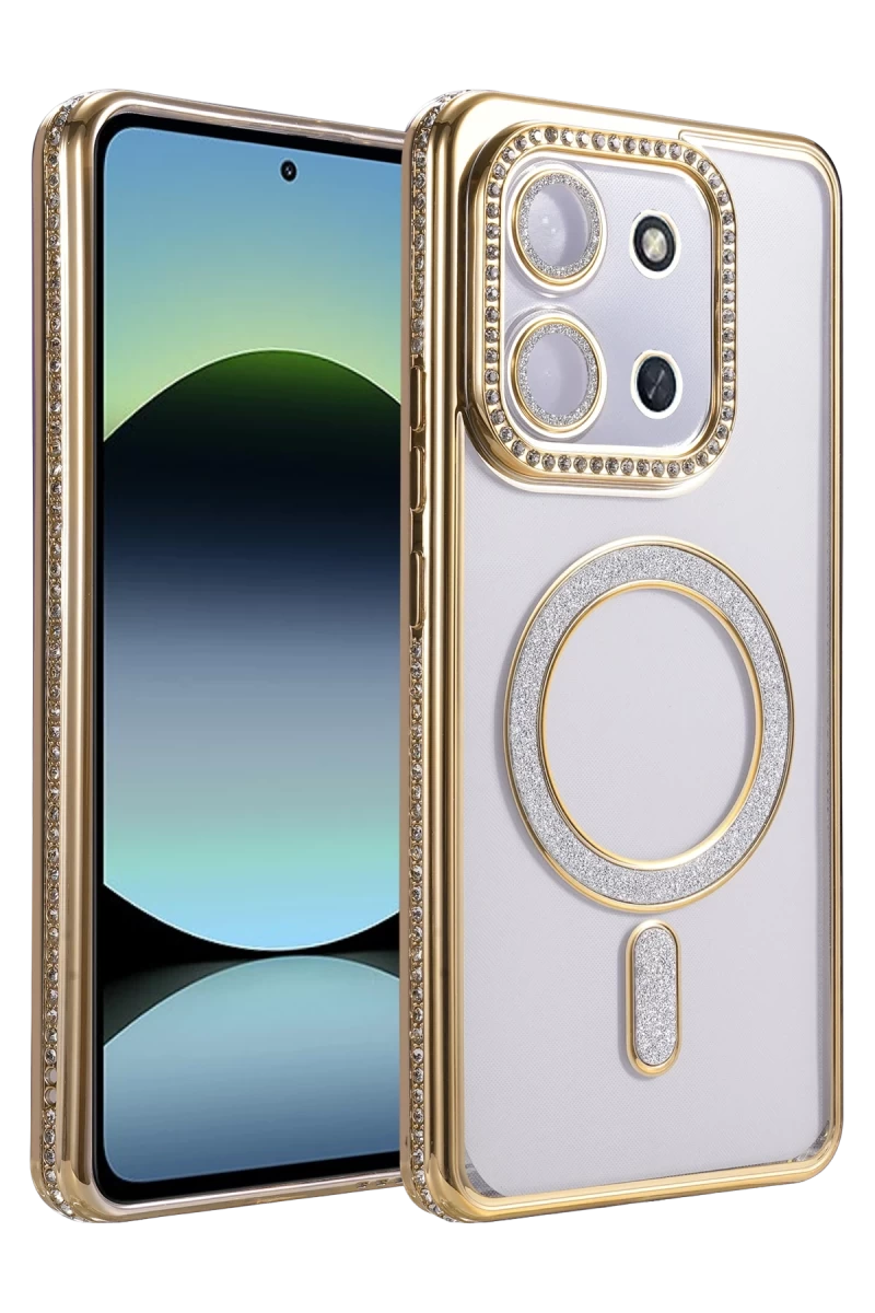 Xiaomi Redmi 15C 4G Uyumlu Joke Simli Magneticsafe Kılıf - Gold