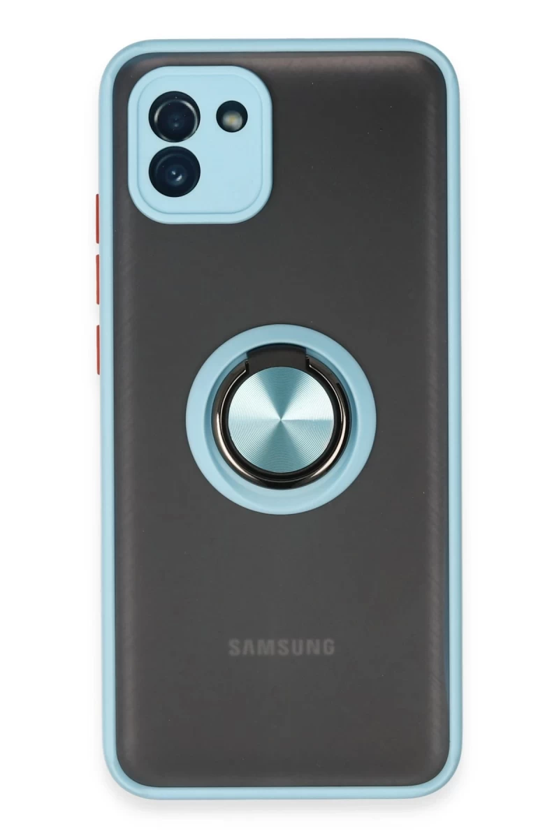 Samsung Galaxy A03 Uyumlu Kılıf Montreal Yüzüklü Silikon Kapak - Buz Mavi