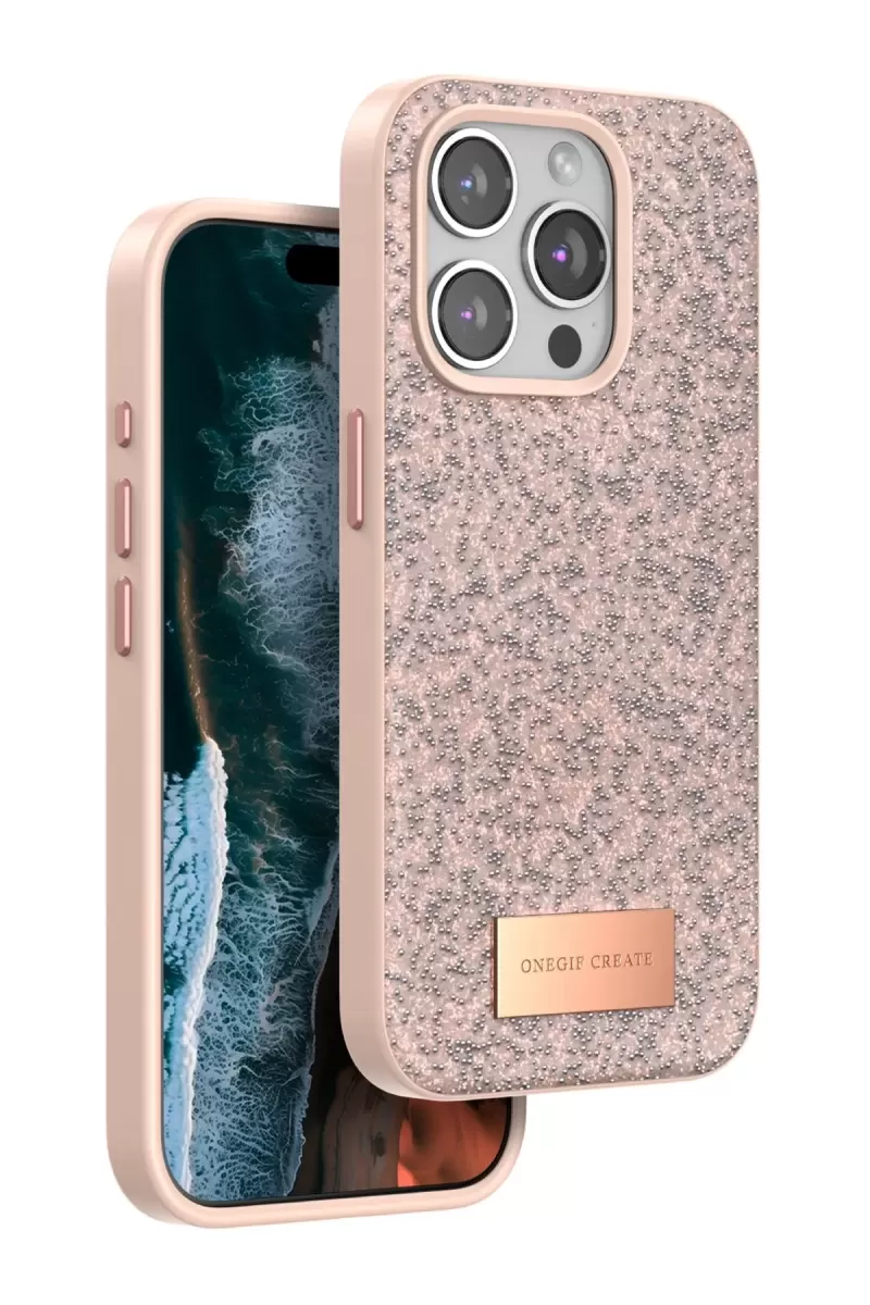 Onegif Apple iPhone 14 Pro Max Uyumlu Bright Simli Kapak - Pembe