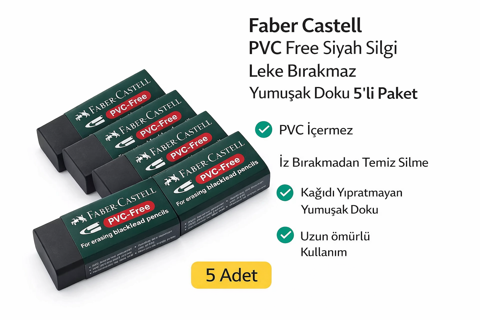 No:30 PVC Free Siyah Silgi 5 Adet Leke Bırakmaz Yumuşak Doku