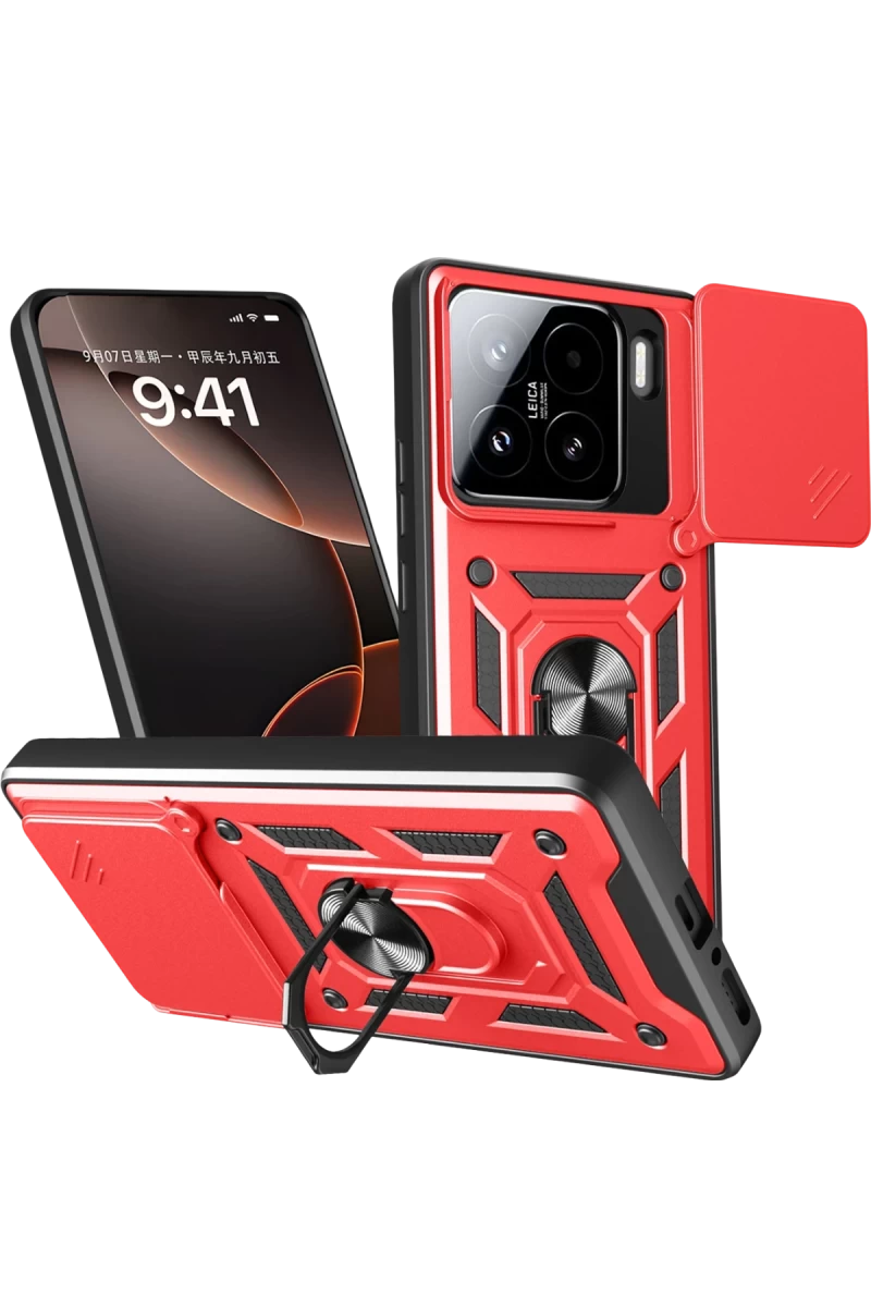 Xiaomi Mi 15 Uyumlu Kılıf Pars Lens Yüzüklü Silikon - Kırmızı