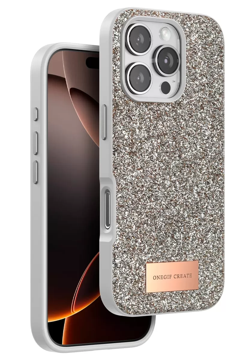 Onegif Apple iPhone 16 Pro Max Uyumlu Bright Simli Kapak - Çöl Titanyum