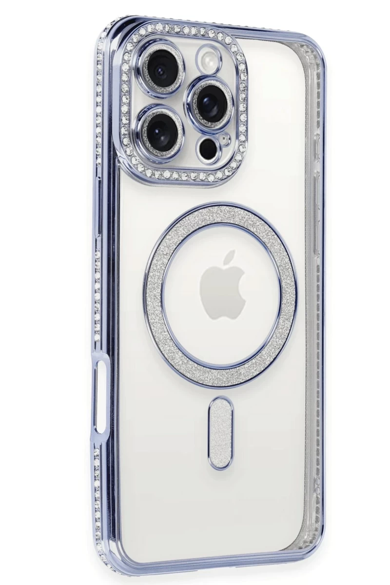 Apple iPhone 16 Pro Uyumlu Kılıf Joke Simli Magneticsafe Kılıf - Mavi