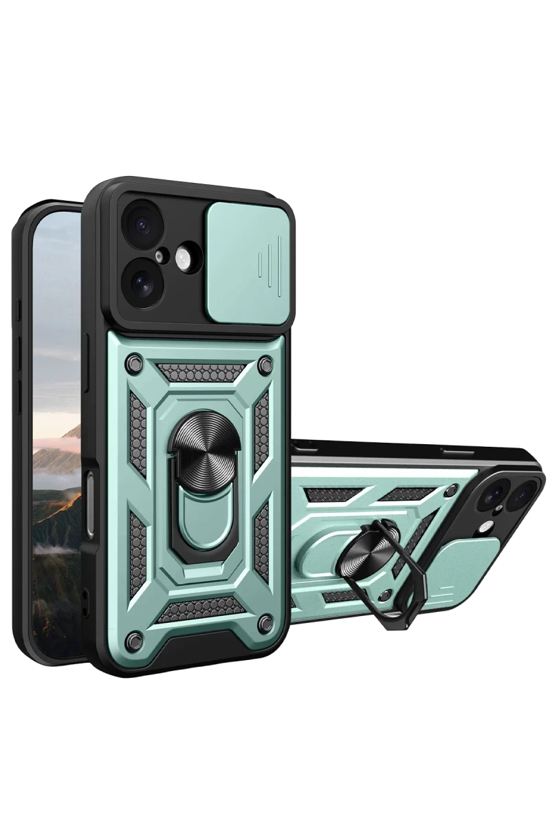 Apple iPhone 17 Uyumlu Pars Lens Yüzüklü Silikon - Yeşil