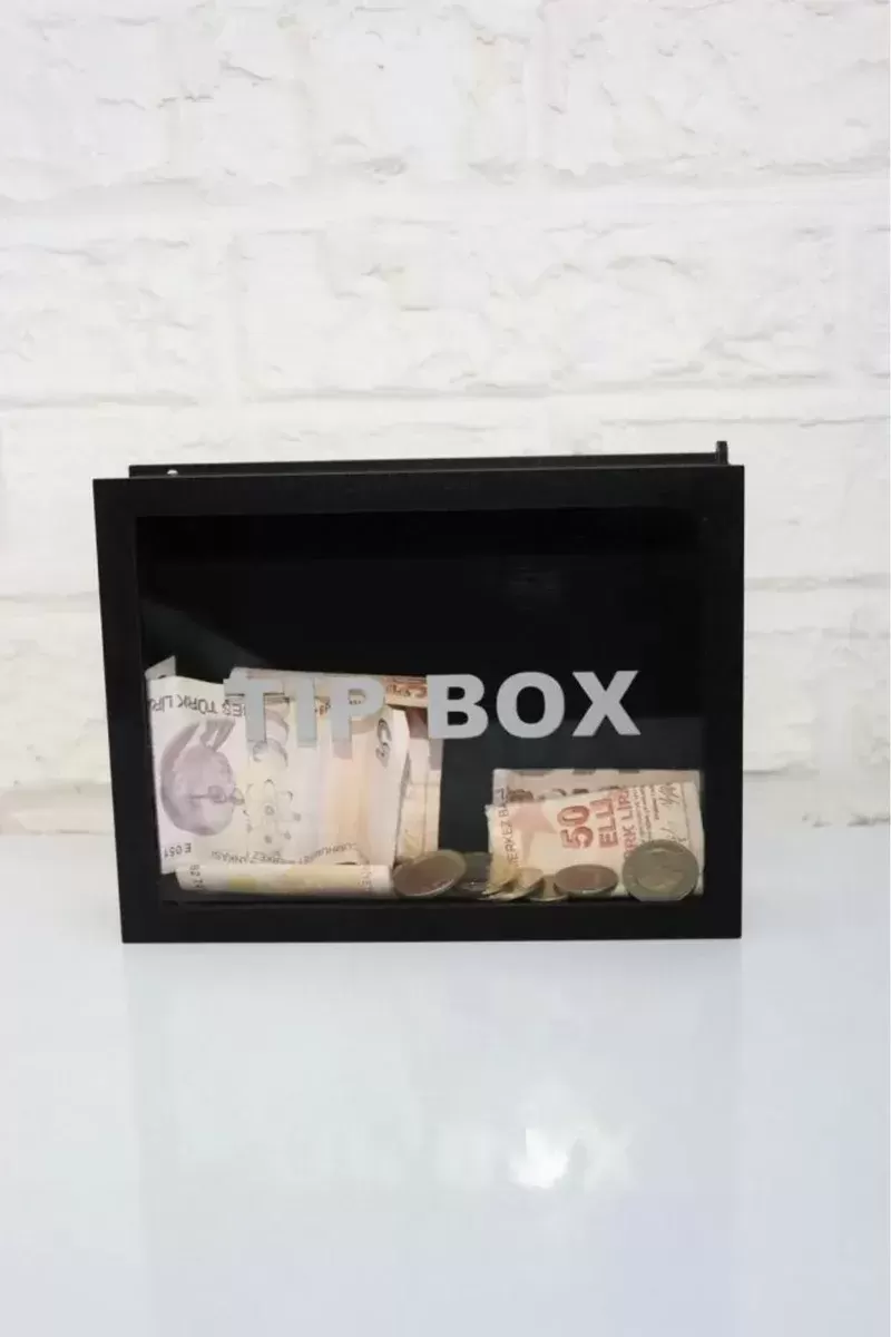 Kumbara Ahşap Önü Şeffaf Pleksili Özel Yapım Kilitli Siyah Tip Box