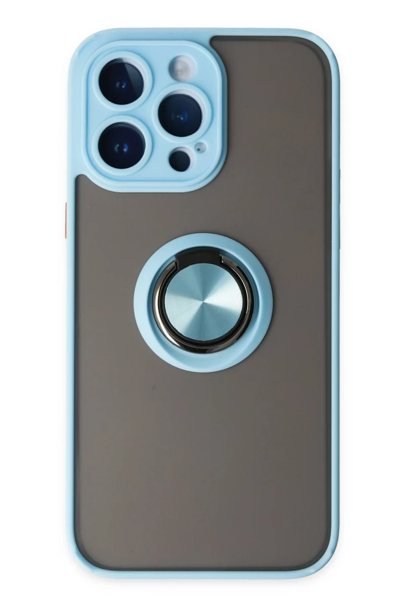 Apple iPhone 14 Pro Max Uyumlu Kılıf Montreal Yüzüklü Silikon Kapak - Buz Mavi