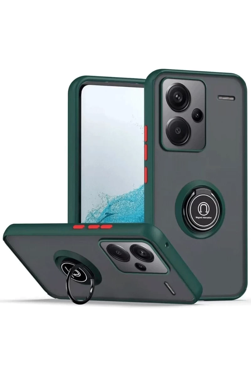 Xiaomi Redmi Note 13 Pro Plus Uyumlu Kılıf Montreal Yüzüklü Silikon Kapak - Yeşil