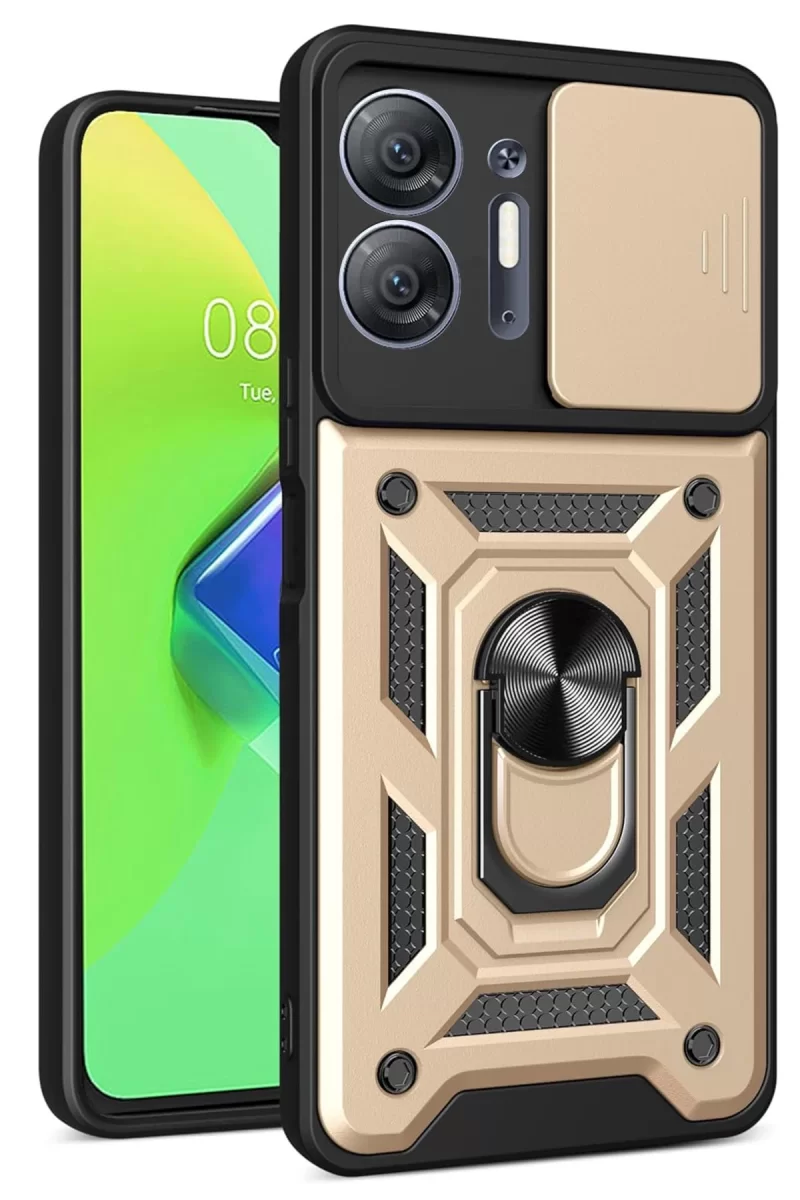 İnfinix Hot 30 5G Uyumlu Kılıf Pars Lens Yüzüklü Silikon - Gold