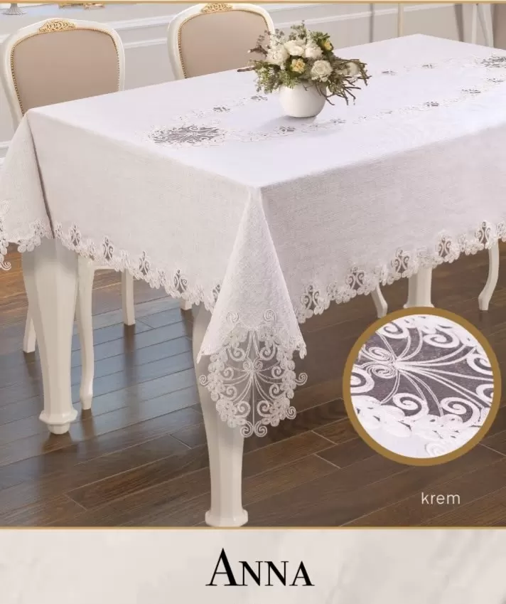 Gardenya Keten Anna Model 160x260 cm Tek Masa Örtüsü Krem Zarif Yemek Masası Örtüsü
