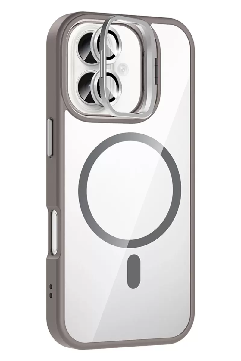Joko Apple iPhone 16 Plus Uyumlu Remim Lensli Magsafe Standlı Kapak - Titan Gri