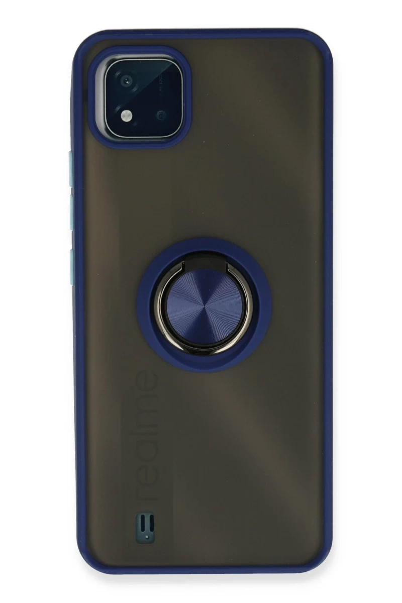 Realme C11 2021 Uyumlu Kılıf Montreal Yüzüklü Silikon Kapak - Lacivert