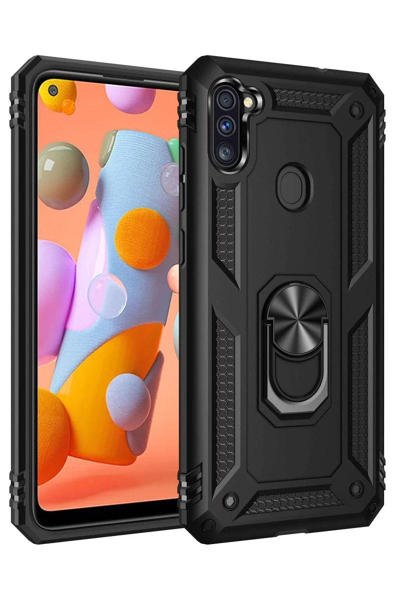 Samsung Galaxy A11 Uyumlu Kılıf Sofya Yüzüklü Silikon Kapak - Siyah
