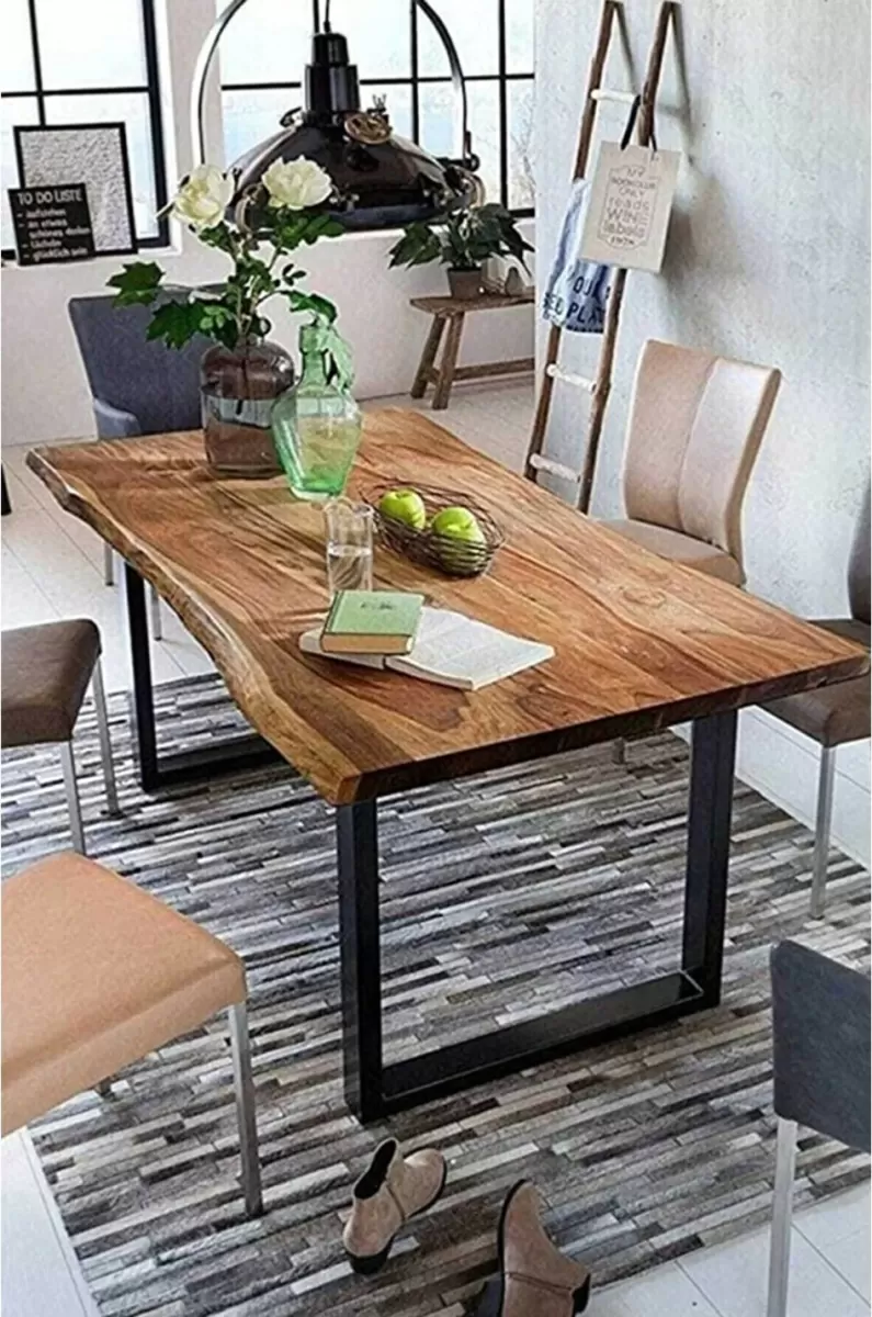 Ahşap Kütük Yemek Masası Kare Ayak 80 x 180