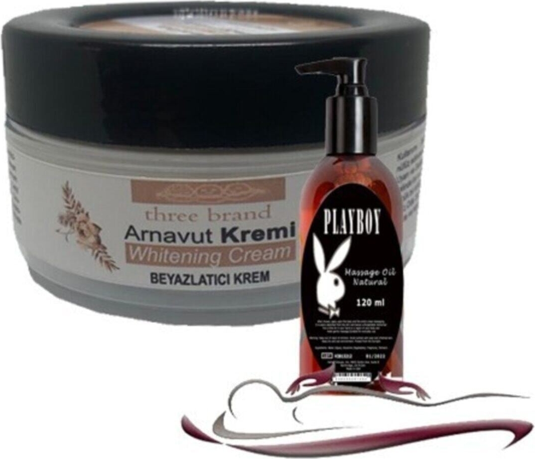 Playboy Three Brand Whitening Cream 4 Adet Arnavut Kremi 50 ml Aklık Kremi ile 120ML Masaj Yağı