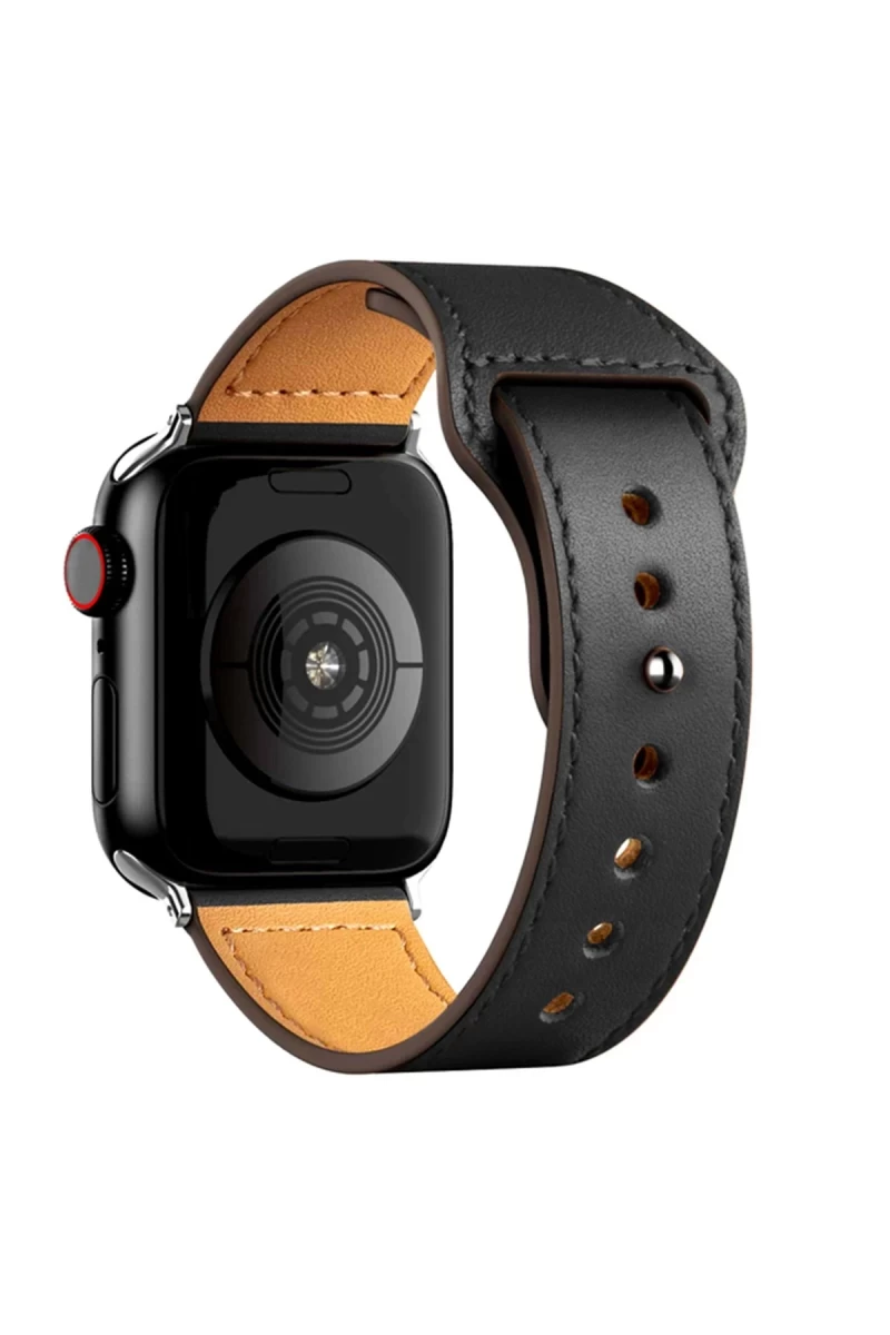 Apple Watch 42mm Uyumlu KR415 Luaz Deri Kordon - Siyah