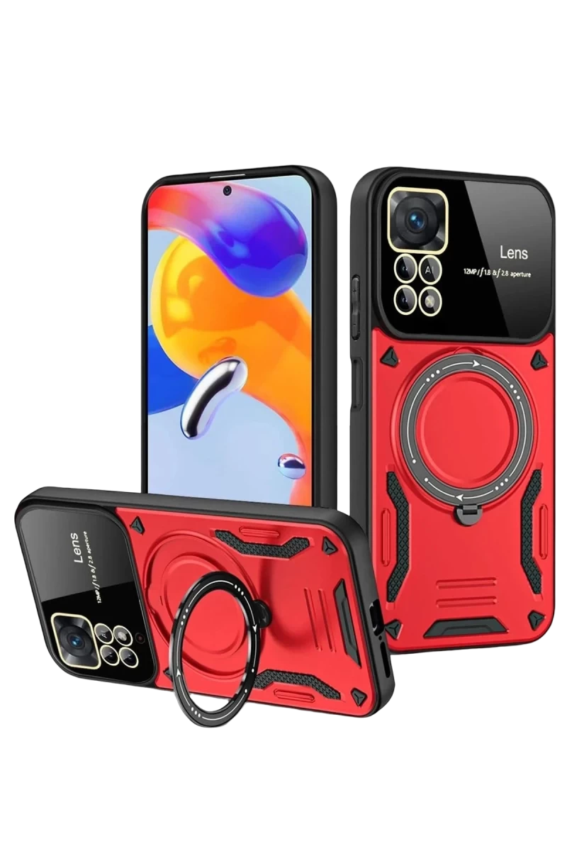 Realme 11 Pro Plus Uyumlu Joy Lens Standlı Kapak - Kırmızı