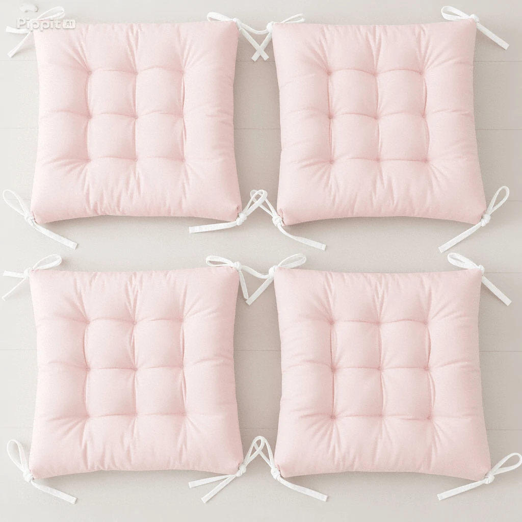 4’lü Kapitone Bağcıklı Sandalye Minderi · 40 × 40 × 3 cm | Pembe | 40 × 40 × 3 cm · 4 adet