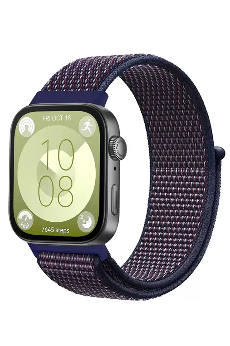 Huawei Fit 4 Hasırlı Cırtcırtlı Kordon - Mavi-Beyaz
