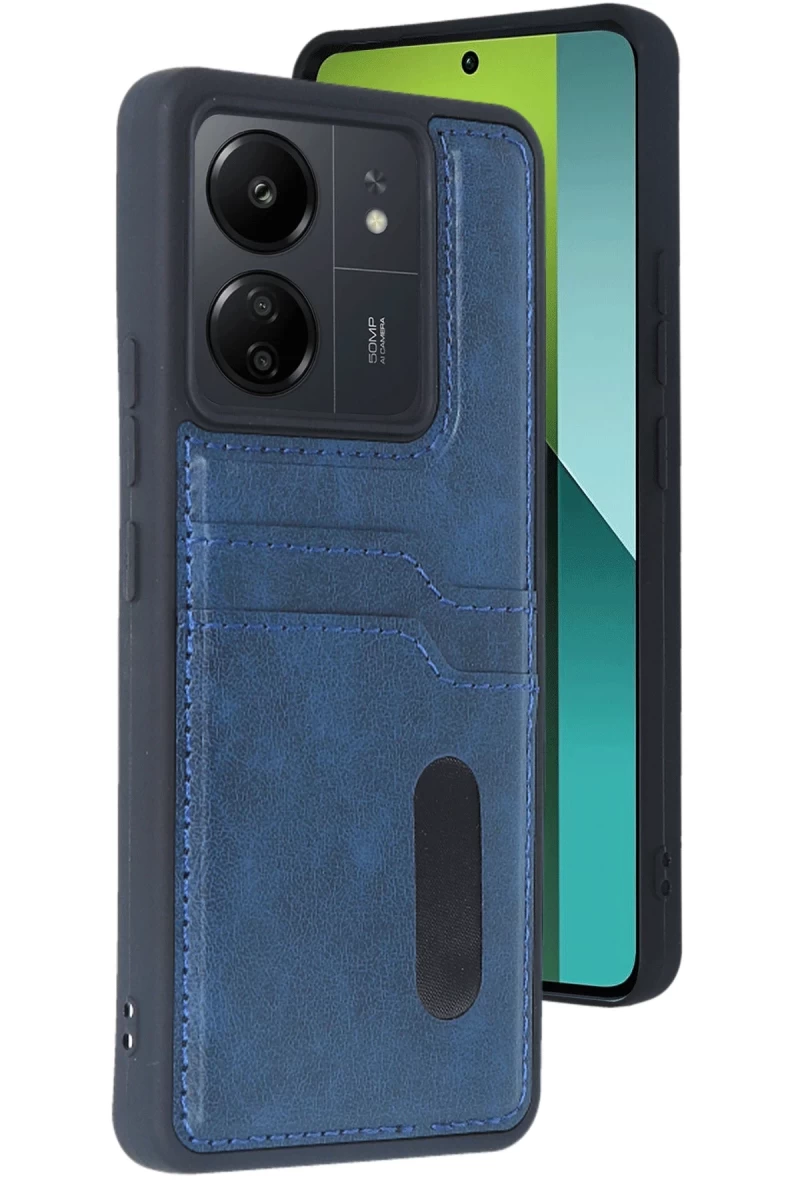 Xiaomi Redmi 13C Uyumlu Kılıf Sara Kartvizitli Deri Kılıf - Lacivert