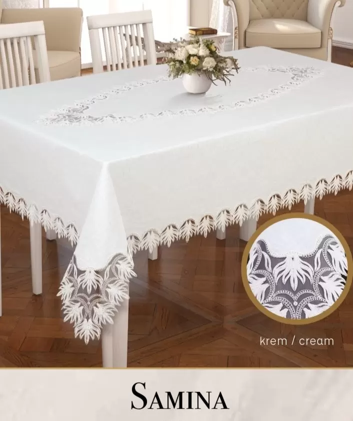 Gardenya Keten Masa Örtüsü Tablecloth 155x260 cm Yemek Masası Örtüsü Samina Model Krem