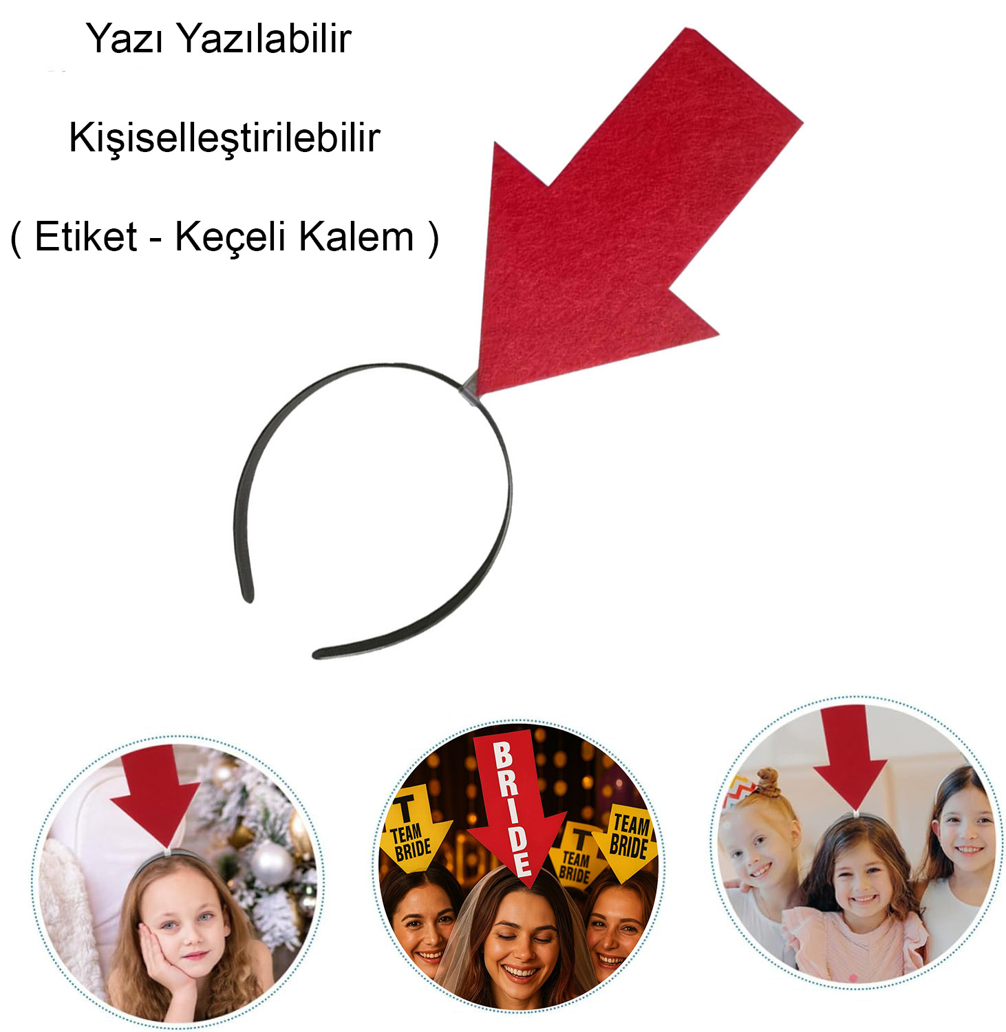 Kişiselleştirilebilir Ok Taç ? Üzerine Yazı Yazılabilen Parti Tacı Kırmızı Renk