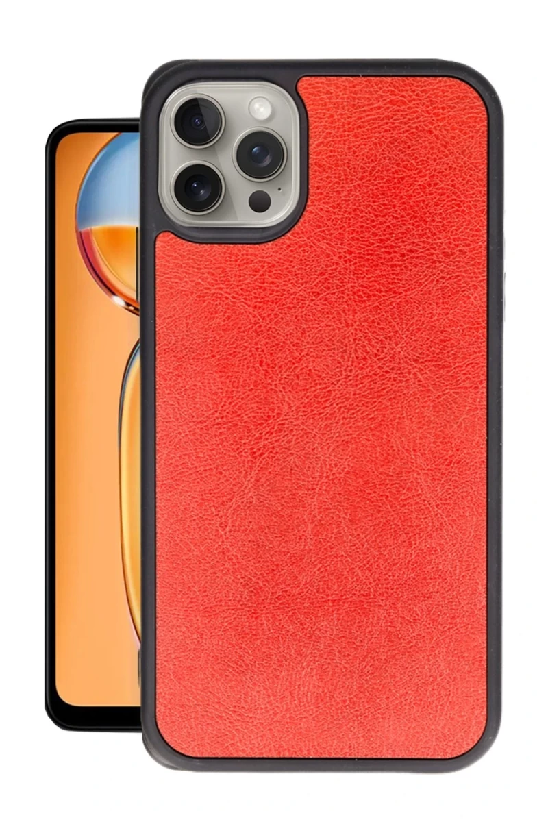 Apple iPhone 15 Pro Max Uyumlu Kılıf Aras Deri Kapak - Kırmızı