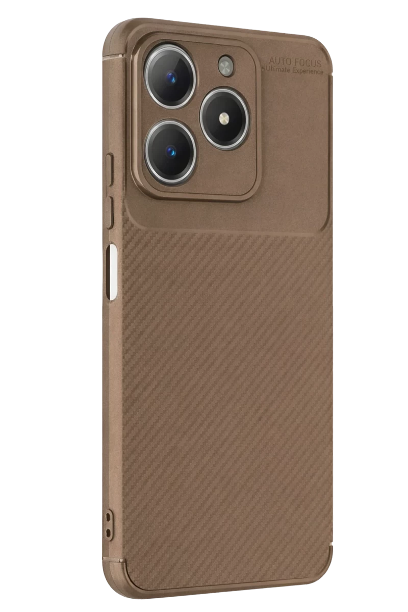 Realme C61 Uyumlu Kılıf Auto Focus Karbon Kapak - Kahverengi