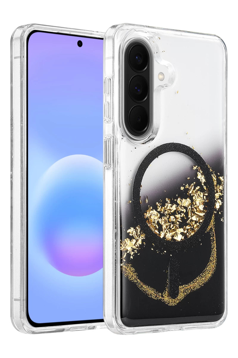 Onegif Samsung Galaxy A37 5G Uyumlu Lotus Simli Magsafe Kapak - Siyah
