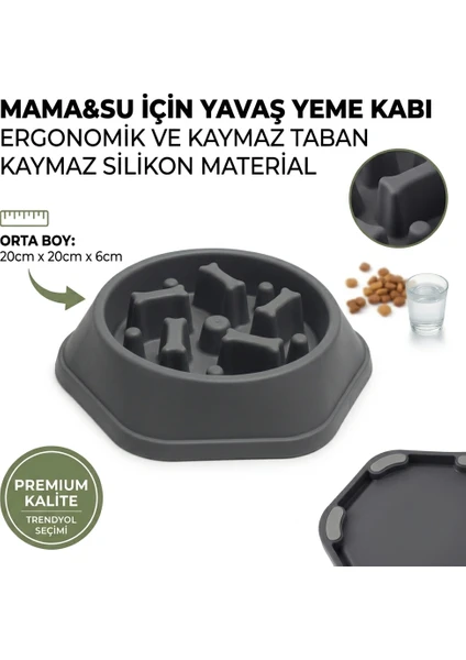 Kedi Köpek Yavaş Besleyici Mama Kabı - Anti-Boğulma & Sağlıklı Beslenme - GRİ