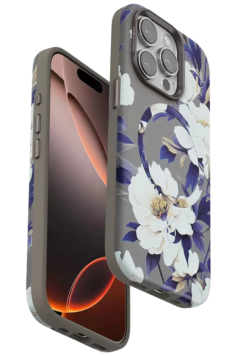Onegif Apple iPhone 15 Pro Uyumlu Flower Series Magsafe Kapak - Gri