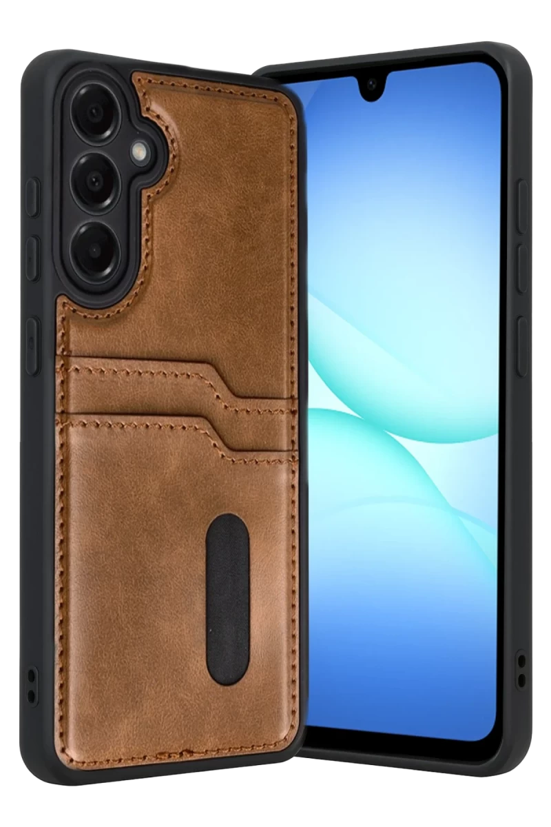 Samsung Galaxy A17 5G Uyumlu Sara Kartvizitli Deri Kılıf - Taba