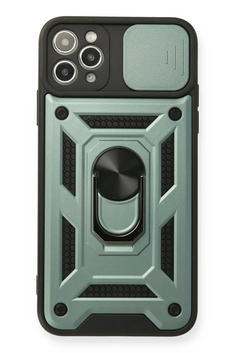 Apple iPhone 11 Pro Uyumlu Kılıf Pars Lens Yüzüklü Silikon - Yeşil