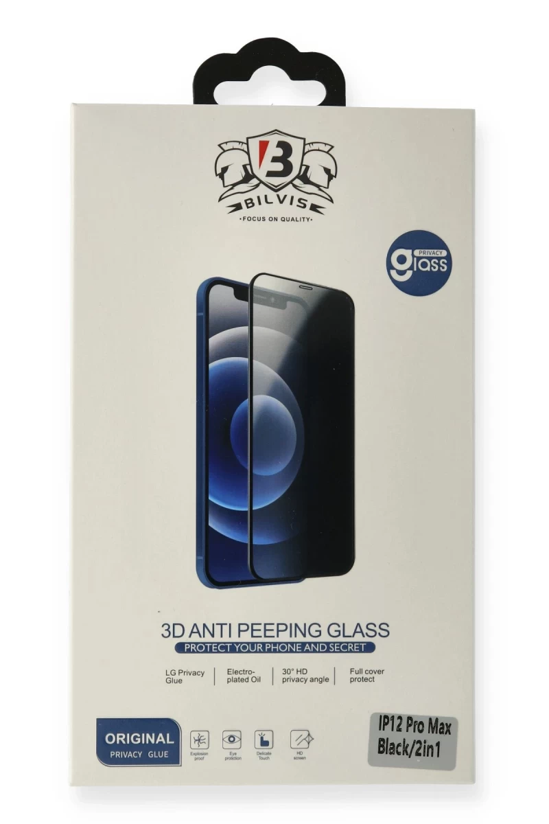 Apple iPhone 12 Mini Uyumlu Bilvis 3D Anti Peeping Hayalet Cam Ekran Koruyucu