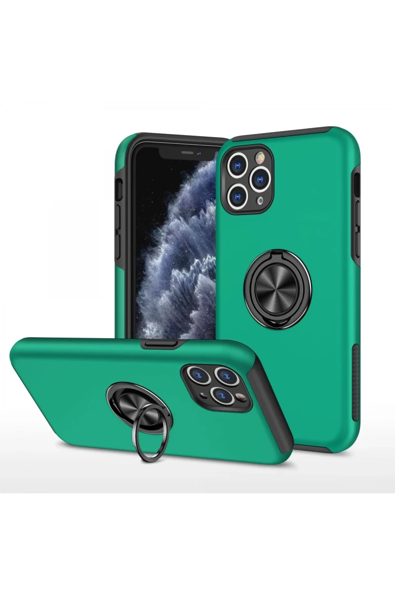 Apple iPhone 11 Pro Max Uyumlu Kılıf Elit Yüzüklü Kapak - Yeşil