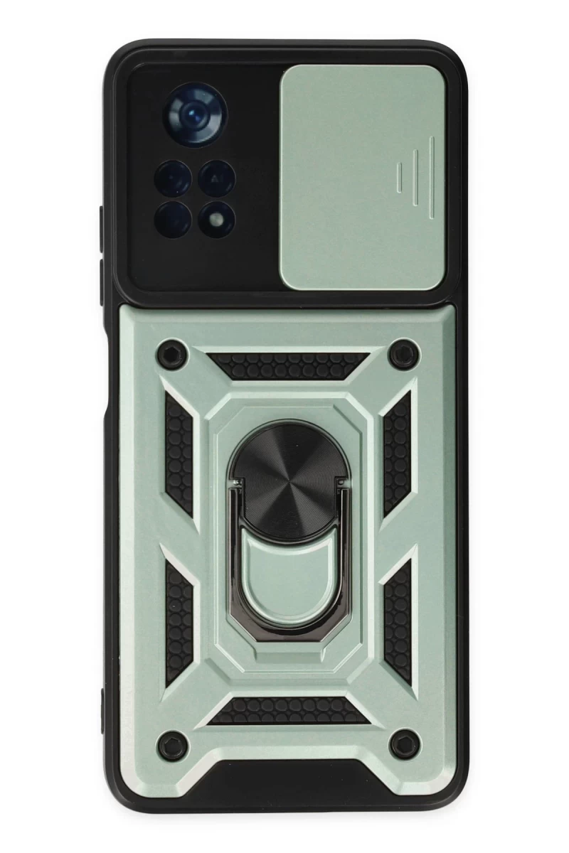 Xiaomi Poco X4 Pro 5G Uyumlu Kılıf Pars Lens Yüzüklü Silikon - Yeşil
