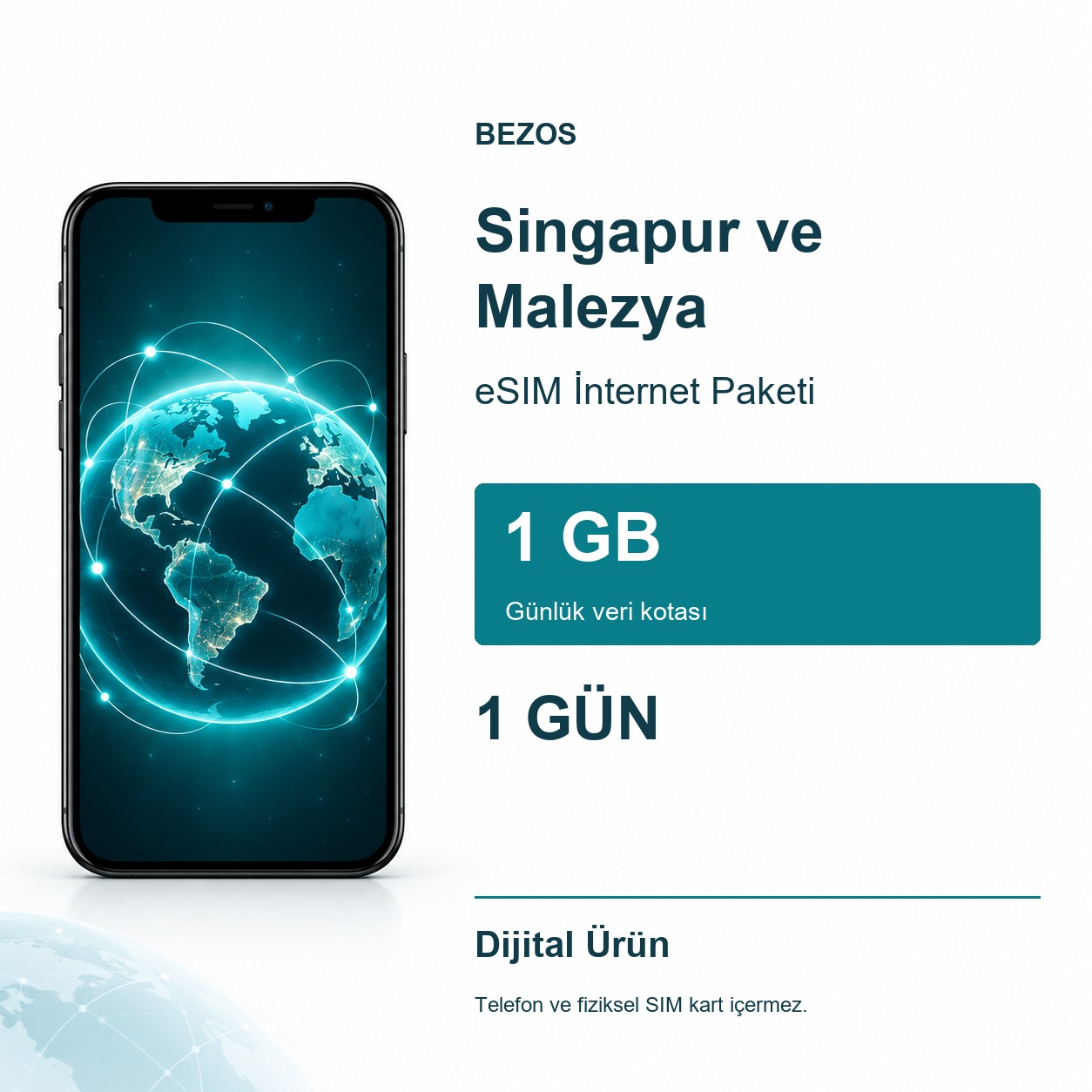 Singapur ve Malezya eSIM İnternet Paketi Günlük 1 GB 1 Gün