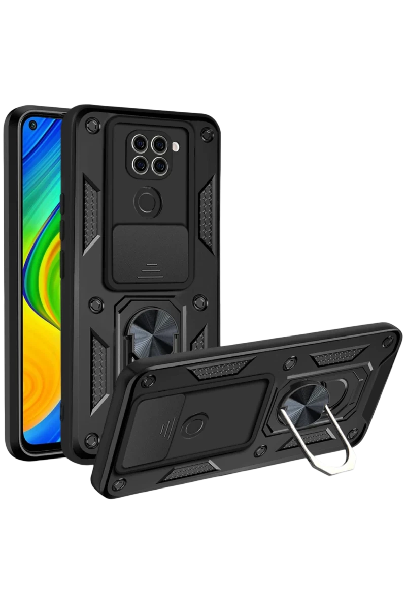 Xiaomi Redmi Note 9 4G Uyumlu Kılıf Pars Lens Yüzüklü Silikon - Siyah