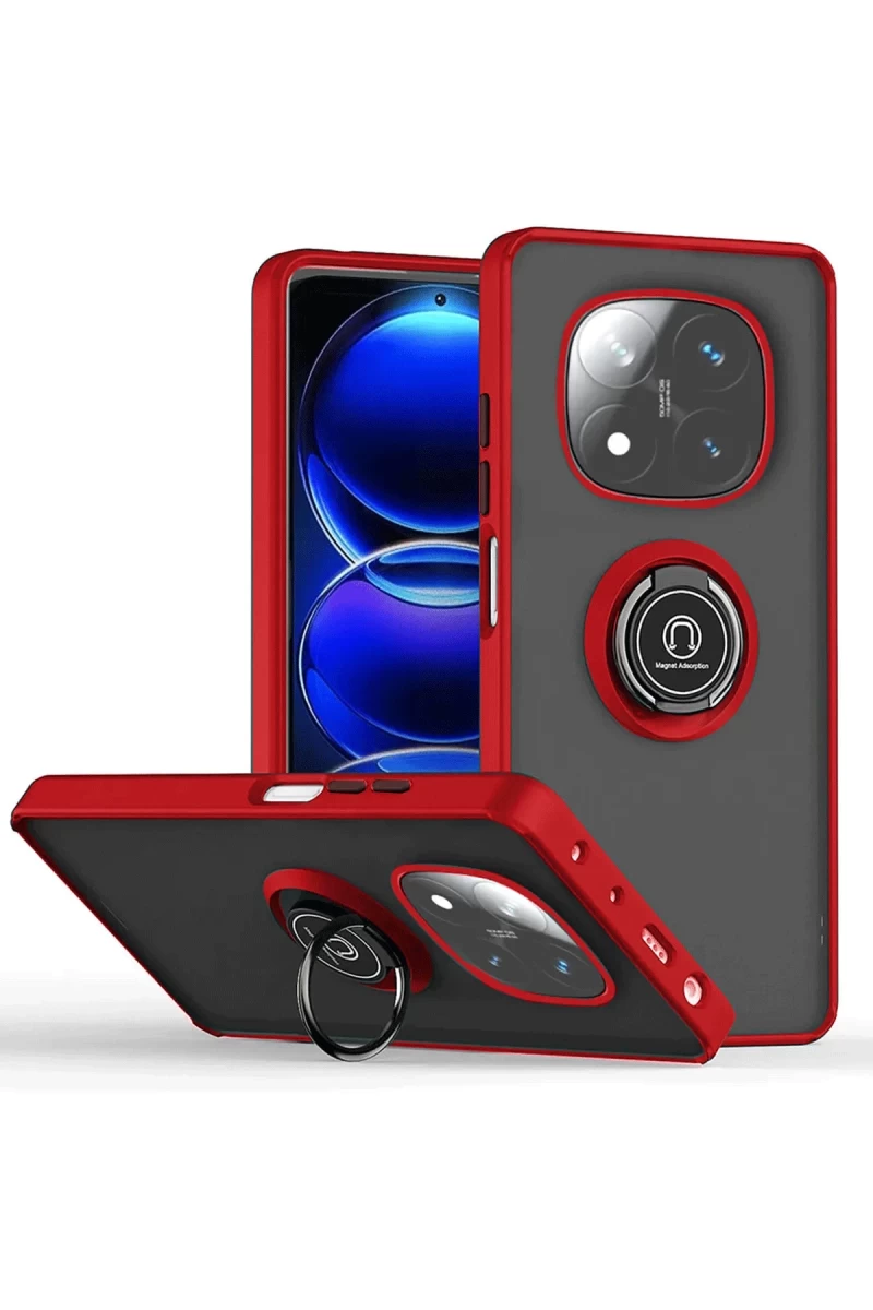 Xiaomi Redmi Note 14 Pro Plus Uyumlu Kılıf Montreal Yüzüklü Silikon Kapak - Kırmızı
