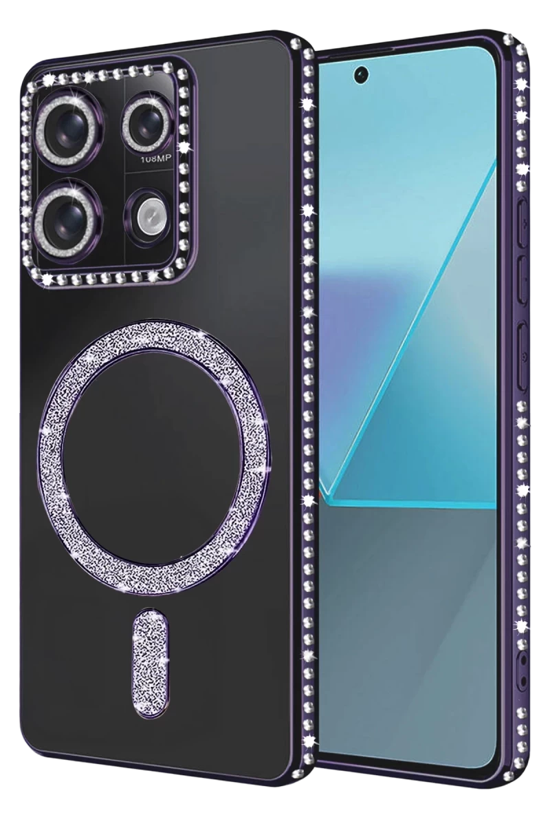 Xiaomi Redmi 13C Uyumlu Joke Simli Magneticsafe Kılıf - Derin Mor